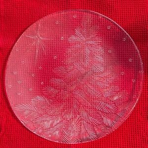 Clear Glass Plate with Etched Christmas tree and star Design